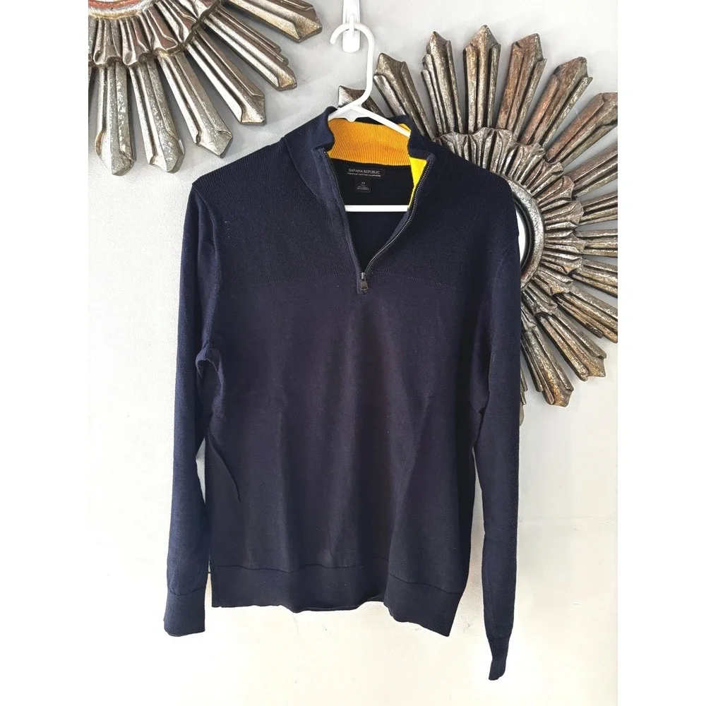 Banana Republic Cotton Cashmere Quarter Zip‎ Sweater Men's M Navy